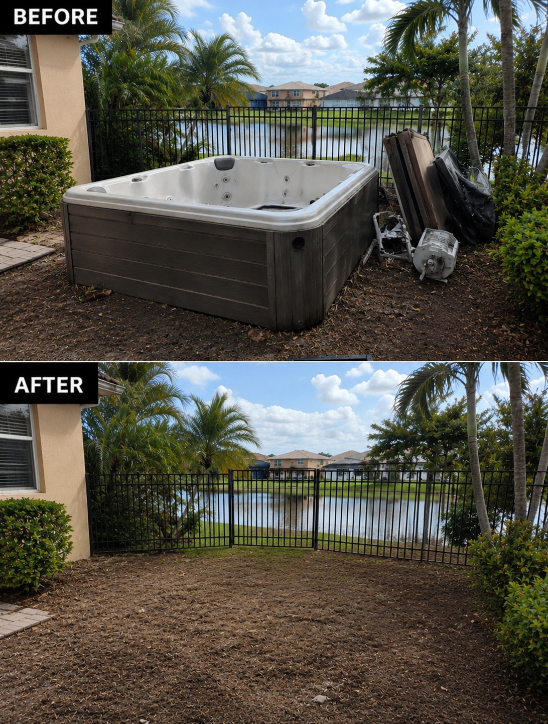 Before and after hot tub removal in Charlotte County