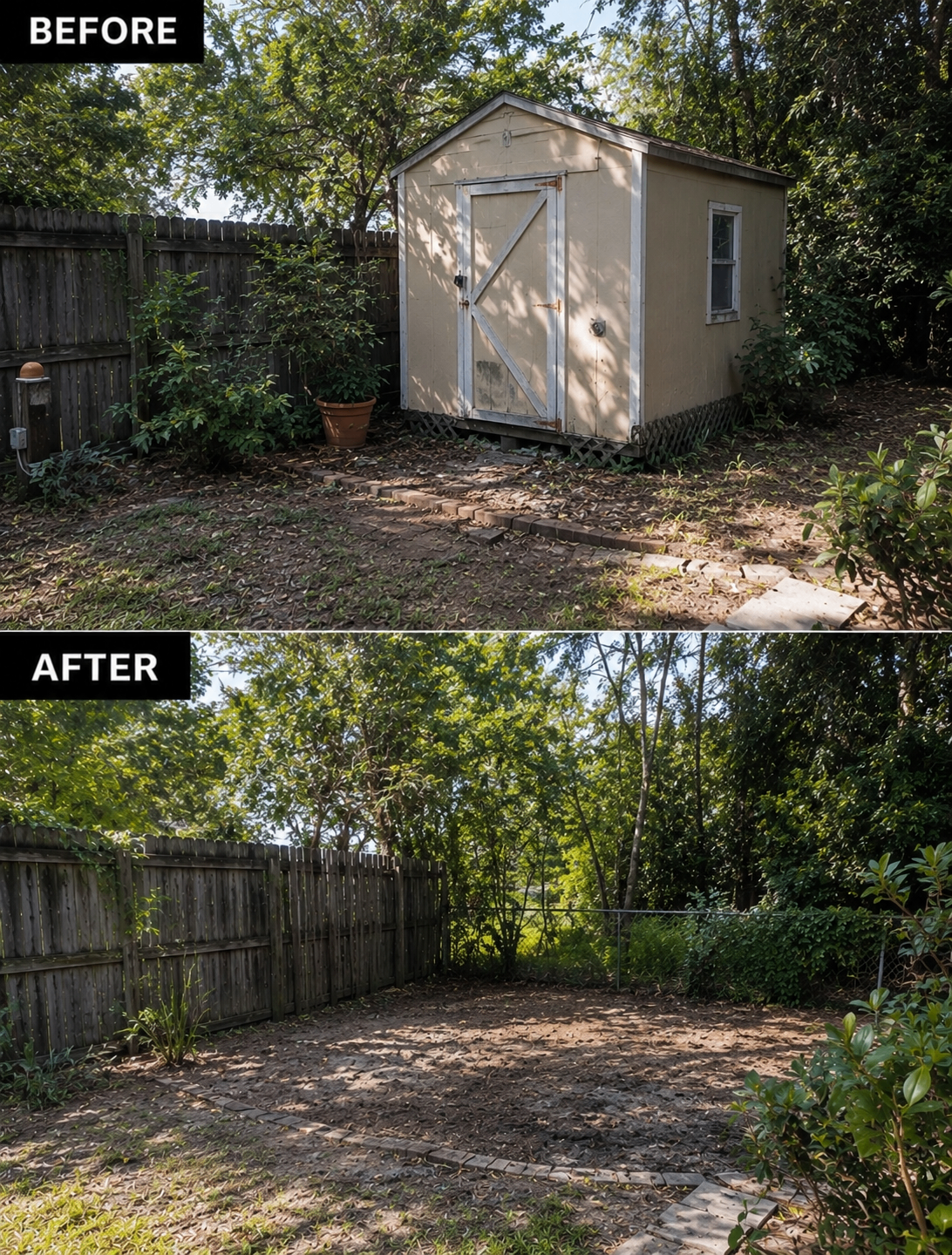 Before and after backyard shed removal
