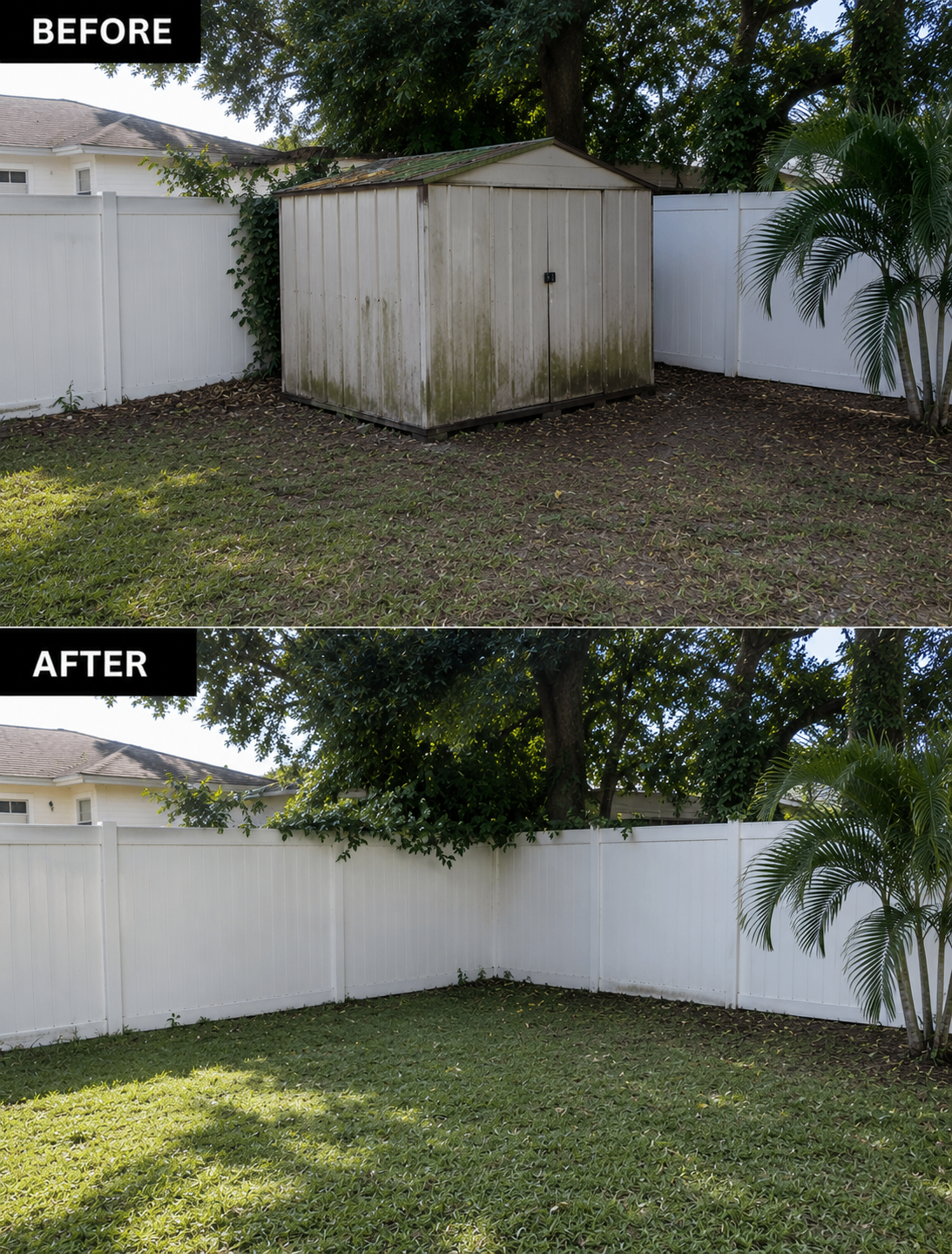 Before and after shed removal and yard reset